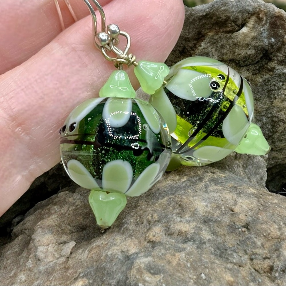 🌺Artisan Sterling Blown Glass Earrings